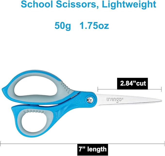 LIVINGO Scissors for School - Sharp Pointed Tip All Purpose Scissors Students Teachers Crafts Middle High School College Office Home, Blue, Green, Purple, 3 Pack, 7 Inch