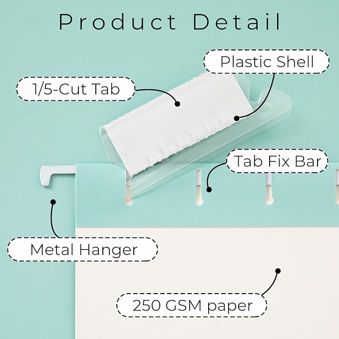 Y YOMA 6 Pack Gradient Hanging File Folders Letter Size Decorative Hanging Folder Pretty File Folder Organizer for Filing Cabinet Office Home with 1/5-Cut Adjustable Tabs, Teal Blue