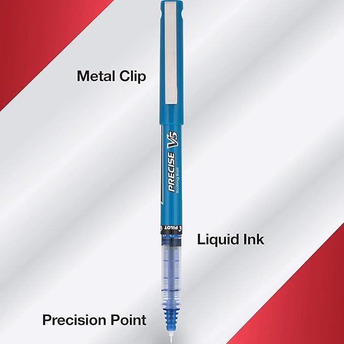 Pilot Precise V5 Rollerball Pens, Extra Fine Point 0.5 mm Blue Pens, Blue, Pack of 8 - Ideal for School, Journaling & Office Writing