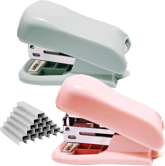 Mini Stapler with Staples & Remover, 25 Sheet Capacity, 2800 Standard Staples, Cute Pink & Green