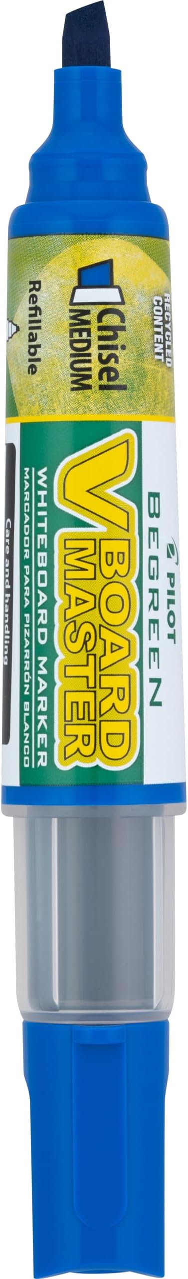 PILOT V Board Master BeGreen Refillable Dry-Erase Markers, Chisel Tip, Blue Ink, 12 Count