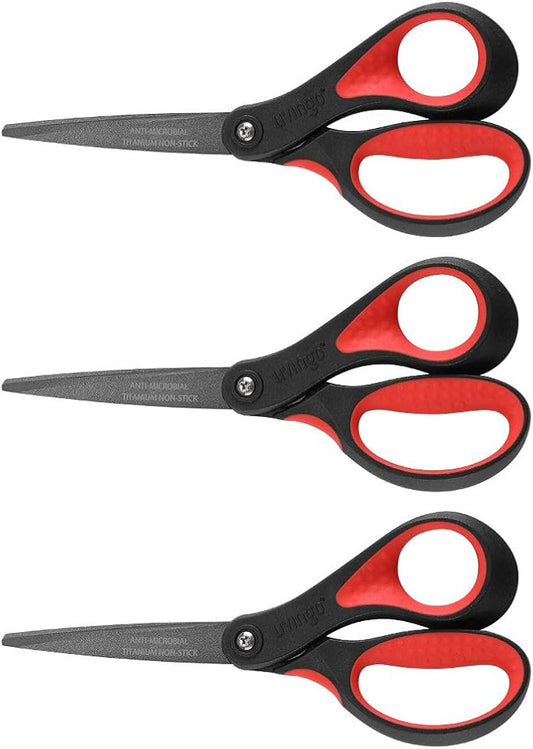 LIVINGO 8" Premium Scissors for Office, Multipurpose Titanium Non-Stick Craft Scissors for DIY, Sharp Stainless Steel Blades Comfort Grip, 3 Pack
