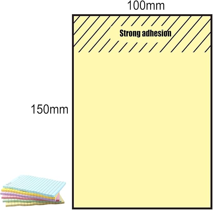 6 Pack to Do List Sticky Notes,4X6 in Lined Sticky Notes,300 Sheets Bright Color Self-Stick Note Pads,Super Adhesive Memo Pads, Easy to Post Notes for Study, Works and Daily Life (4X6 inch)