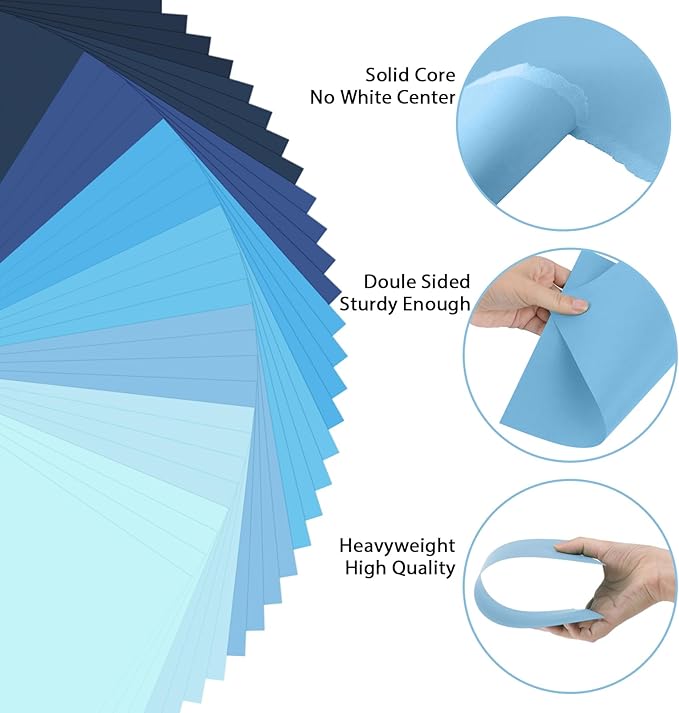 OcePor 80 Sheets Blue Cardstock Paper, Colored Printer Paper 8.5 x 11, Thick Construction for Cards Making, Scrapbook，Office Printing, Invitations, Certificates，DIY Crafting 92 lb/250gsm