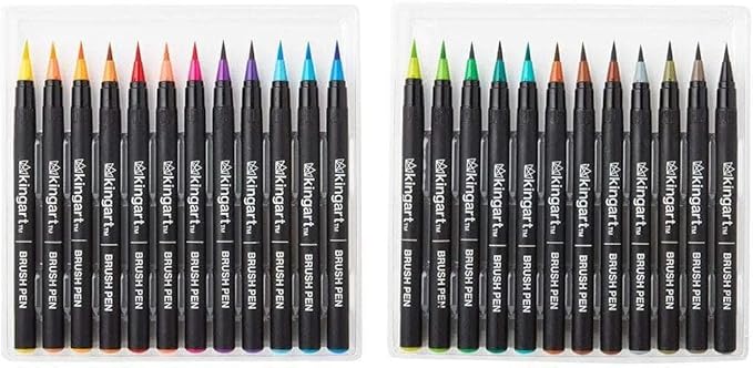 KINGART Pro Brush Pens, 24 Colors for Real Watercolor Painting with Flexible Nylon Brush Tips, Paint Markers for Coloring, Calligraphy and Drawing for Artists and Beginner Painters