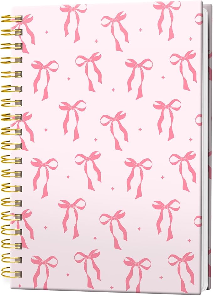 Spiral Journal Notebook, Hardcover Lined Journal for Women, Medium 6 x 8.4 in, 120 Pages Thick Paper, College Ruled Notebook for Writing, Work, Office, and School,Cute Pink Ribbon Bow
