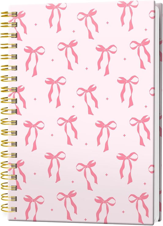 Spiral Journal Notebook, Hardcover Lined Journal for Women, Medium 6 x 8.4 in, 120 Pages Thick Paper, College Ruled Notebook for Writing, Work, Office, and School,Cute Pink Ribbon Bow