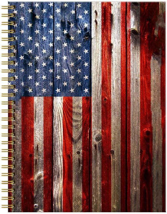Spiral Journal Notebook for Women,A5 College Ruled Notebooks 6"x 8.4", 120 Pages (60 Sheets) Lined Journal with Premium Thick Paper,Perfect for School Office Home(Wood Grain American Flag)