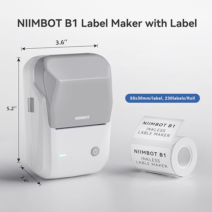 NIIMBOT B1 Label Maker Machine with Tape, Thermal Label Printer Easy to Use for Office, Home, Business, 2 Inch Label Maker with 2'' x1.18'' Labels
