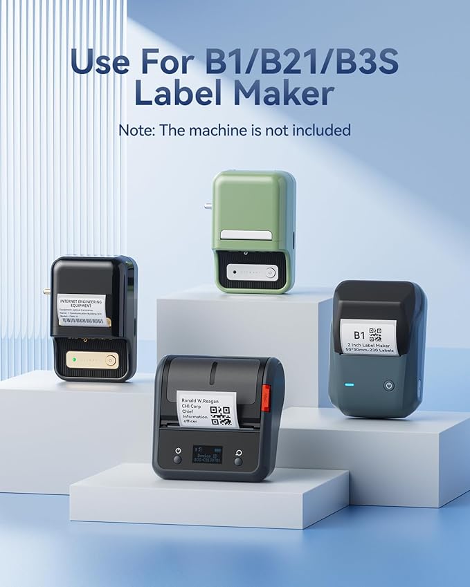 NIIMBOT B21 Label Maker Tape B1 Square Label Paper 30×(15+15) mm 460 Labels/Roll, White 2-Rolls