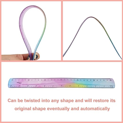 5 Pcs Flexible Rulers, 6inch 8inch 12inch Bendable Straight Ruler Triangle Ruler Protractor Soft Shatterproof Plastic Flexible Rulers with Centimeter and Inch Scales for School Classroom Office Home