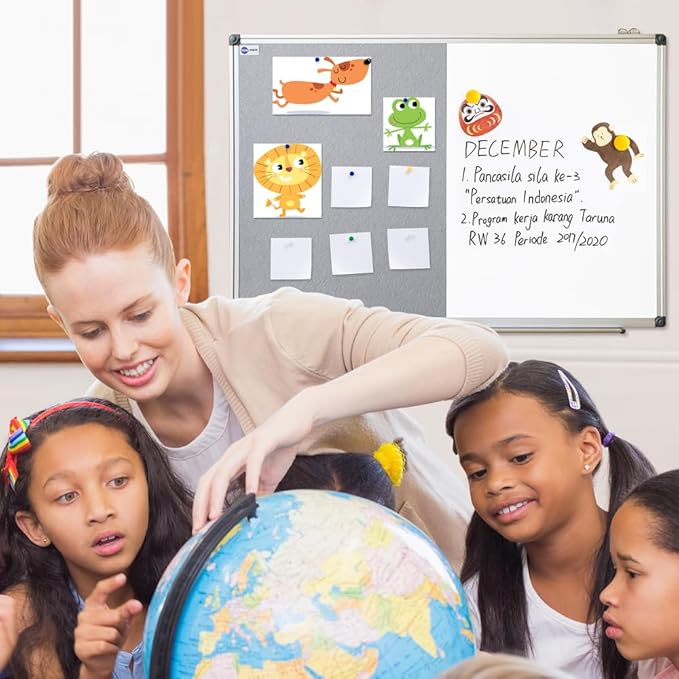 New PUTE White Board and Cork Board Combo - 36 x 24 Inches Large Dry Erase Whiteboard and Bulletin Board, Magnetic Wall Pin Display Board for Home, Classroom & Office, 24"x36" Grey