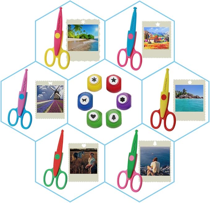 Set of 12, Craft Punch and Creative Scissors, findTop Scrapbooking Edging Scissors Paper Punch Set for Crafts, Scrapbooking, DIY Photo & Art Projects