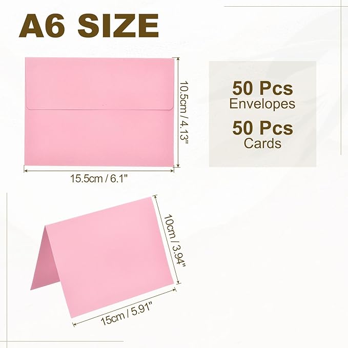 PATIKIL 50Pack Pink 4x6 Blank Cards and Envelopes, Self Seal A6 Envelopes with Folded Cardstock Small for Greeting Cards Wedding Greeting Birthday Invitations Letter Mailing