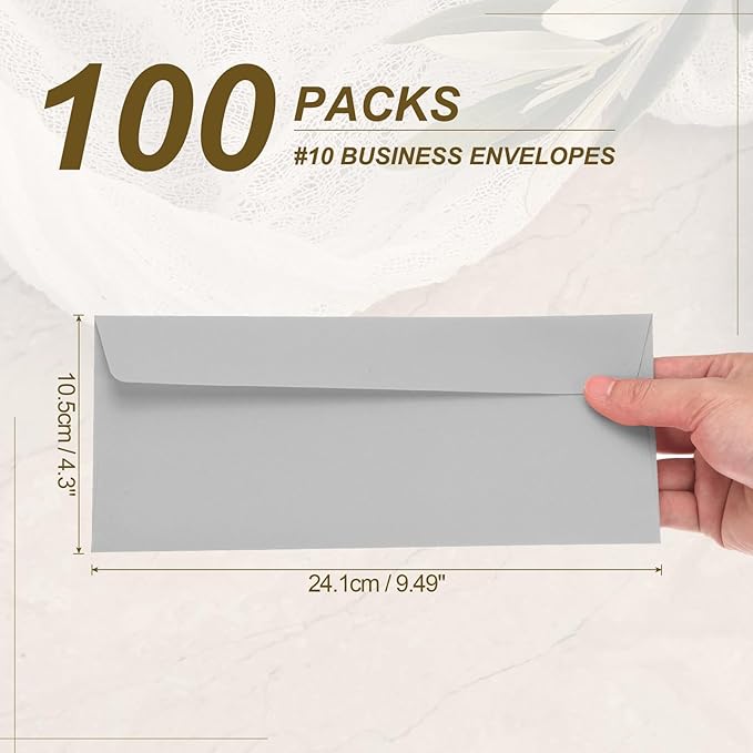 PATIKIL 100 Pack Light Gray #10 Business Envelopes, Colored Self Seal Letter Size Envelopes for Business Mailing Office Checks Invitation, 4-1/8 x 9-1/2 Inches