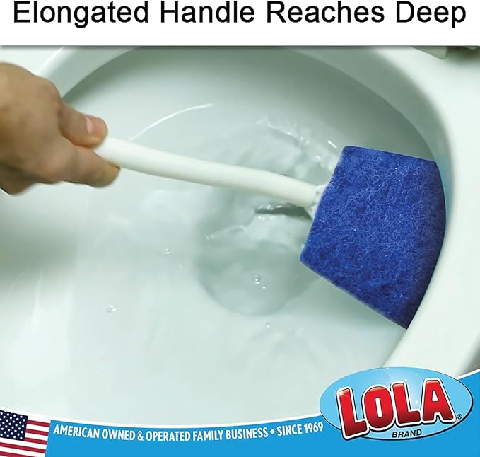 LOLA Bath & Toilet Bowl Scrubber Brush w/Comfort Handle, 2 Pack, w/Hang Hole. Non-Scratch, Removes Rings w/Scrubbing Pad, 2 Pack