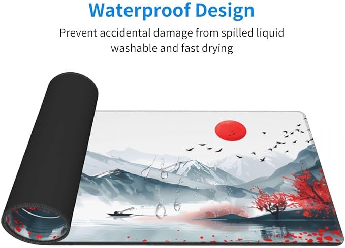 Desk Pad,Office Desk Mat 31.5"×11.8" Large Gaming Mouse Pad,Durable Extended Computer Mouse Pad,Waterproof Thick Big Mouse Pads Non-Slip Rubber Base Office Home Japanese Mountain Sunset
