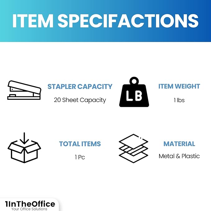 1InTheOffice Plier Stapler, Hand Held Stapler, 20 Sheet Capacity, Black/Gray, 1 Pack