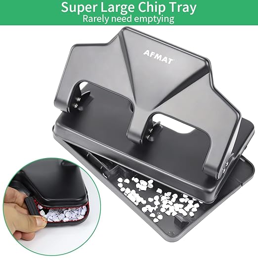 AFMAT HP16 Heavy Duty 3 Hole Punch, 40-Sheet Paper Punch, 50% Reduced Effort, Metal Hole Puncher 3 Ring, Three-Hole Paper Puncher w/Large Chip Tray for Classroom, Office, Silver