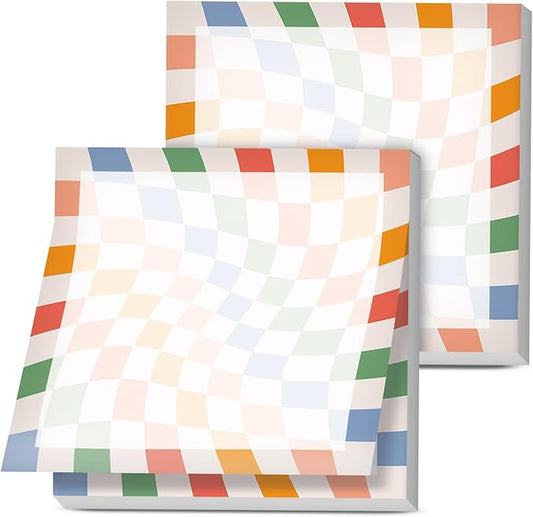 Sticky Notes, 2 Pads, 3x3 inches, Cute Colorful Fun Self-Stick Note Pads, Easy Post, Strong Adhesive Notepad Rainbow Wavy Stripe