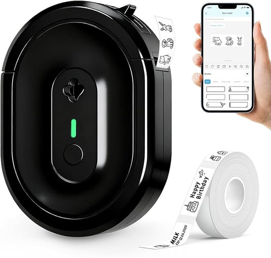 Label Maker Machine with Tape, N12 Portable Bluetooth Label Printer, Wireless Mini Label Makers Thermal Sticker with Multiple Templates for Home, Kitchen, School, Office Organization, Black