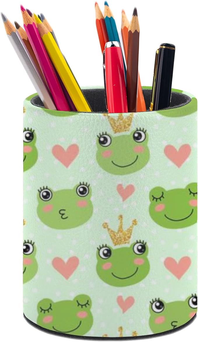 Cute Frogs Pen Holder Pencil Organizer Cute Pencil Cup Desk Decor Makeup Brush Holder PU Multifunctional Office Suppliesfor Home Classroom School