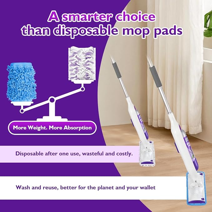 UNIMADE Reusable Mop Pads for Swiffer PowerMop, 8 Pack Microfiber Mop Pad Refill with Scrubber Strips for 13''-15'' SprayMop, Washable Mop Pads Use for Most Floor Types, Designed for Pets - Blue