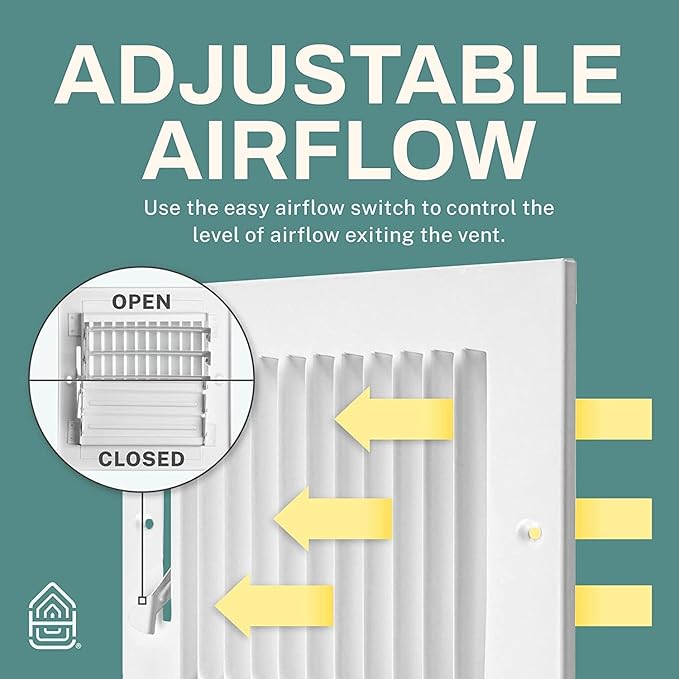 Ceiling Register - Air Vent Covers for Home Ceiling or Wall - 12X6 Inch (Duct Opening) 2-Way White Grille Register Cover with Adjustable Damper for HVAC Heat and Cold Air Conditioner