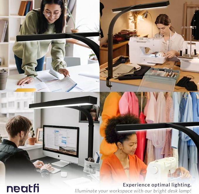Neatfi (New Model) Flex Desk Lamp with Clamp, Dimmable, 3,000 Lumens 30W LED Monitor Light, 3000K-6500K Correlated Color Temperature, 5 Brightness Levels & 5 Light Modes (28 Inches, Black)