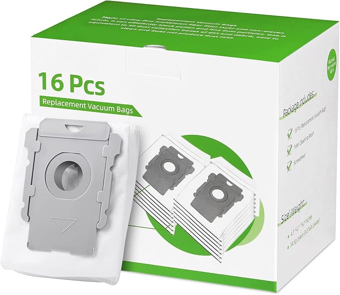 Rowhalf 16 Pack Vacuum Bags for iRobot Roomba, Effective Dust Filtration, Compatible with i3+ i4+ i5+ i6+ j6+ i7+ j7+ i8+ J8+ J9+ s9+ 104 105 405 505 705 Combo & All Clean Base Auto Dirt Disposal bag