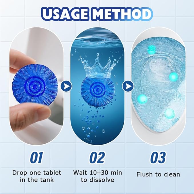 Automatic Toilet Bowl Cleaner, 2025 New Toilet Cleaning Tablets, Long Lasting Tank Cleaner for Bathroom, Convenient Blue Deodorizer, Easy Flush Cleaner Tablets for Home (30)