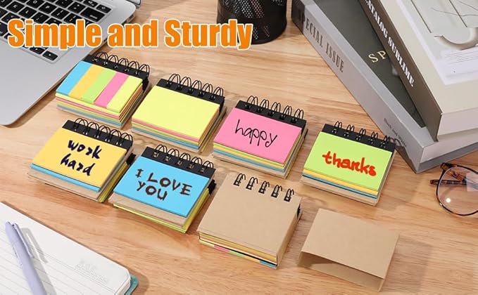 RHAWOM 12 Pads Mini Sticky Note Pads Sets,Hard Cover Cute Spiral Notepad with Variety Size,3 x 3.5 in ，Book Page Tabs Coil Post,Gifts for Work Friends Notebook Bulk 250 Count/Pad