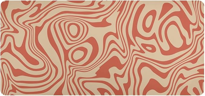 Mouse Pad Desk Mat Leather Desk Pad Large Gaming Desk Cover Protector Mat for Keyboard Computer Laptop Office Waterproof 35.4 x 16.5 Inch Wavy Red and Beige