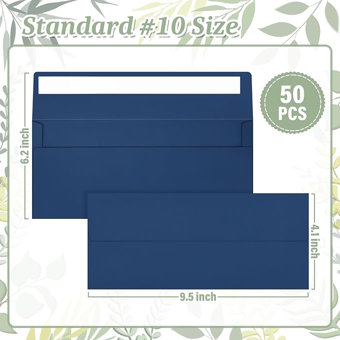 Mulbozy 50 Pcs Navy Blue #10 Business Envelopes, Self Seal Standard Envelopes, Windowless Business Mailing Envelopes for Office Checks Letters Invoices Statements Wedding, Size 4-1/8 x 9-1/2 inch