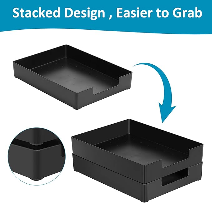 Stackable Letter Tray Paper Organizer, A4 Size Desk Holder for Letter Paper/Stationery/Desk Accessories, Black Holder File Organization for Office, School, Home Storage (2 Pack)