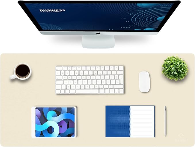 K KNODEL Large Office Leather Desk Mat, Mouse and Keyboard Pad, Computer and Laptop Mat, Desktop Protector and Cover, Writing Pad and Blotter (35.4"x17", Ivory Cream)