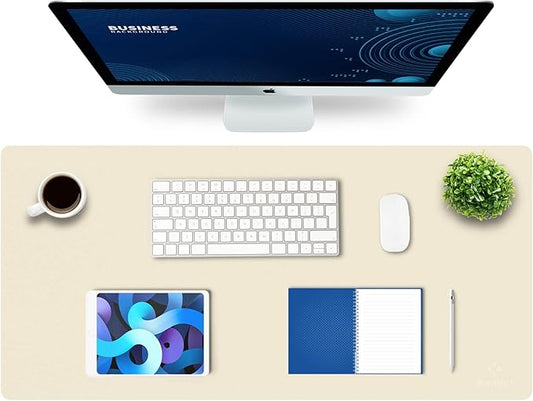 K KNODEL Large Office Leather Desk Mat, Mouse and Keyboard Pad, Computer and Laptop Mat, Desktop Protector and Cover, Writing Pad and Blotter (35.4"x17", Ivory Cream)