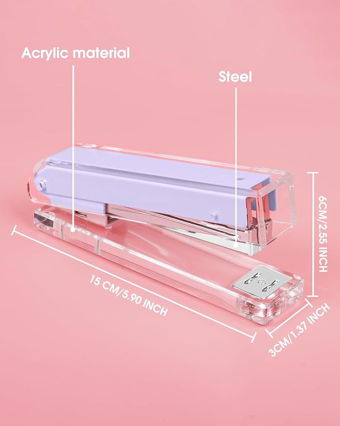 Honagu Clear Acrylic Stapler, Desktop Stapler, Office Stapler, Elegant Modern Desk Accessory for The Desk at Home, Office, or School（Purple）