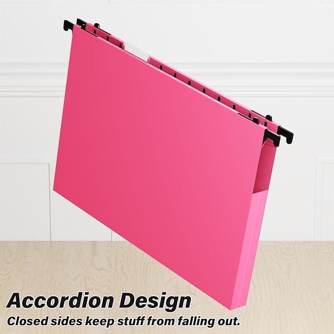 Ansook Extra Capacity Plastic Hanging File Folders,1" Expanding Accordian Pocket,Heavy Duty for Filing Cabinet, Hard and Durable Hang Folders,Insertable Tabs,Letter Size,Assorted Colors- 12 Pack