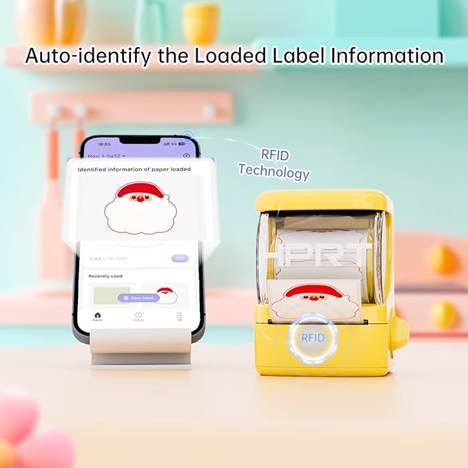 NEW1 Label Printer 2 Inch Portable Inkless Bluetooth Label Maker for Small Business, Home, School, Sticker Printer for Address, Logo, Barcode, Clothing, with Automatic Label Recognition（Yellow）