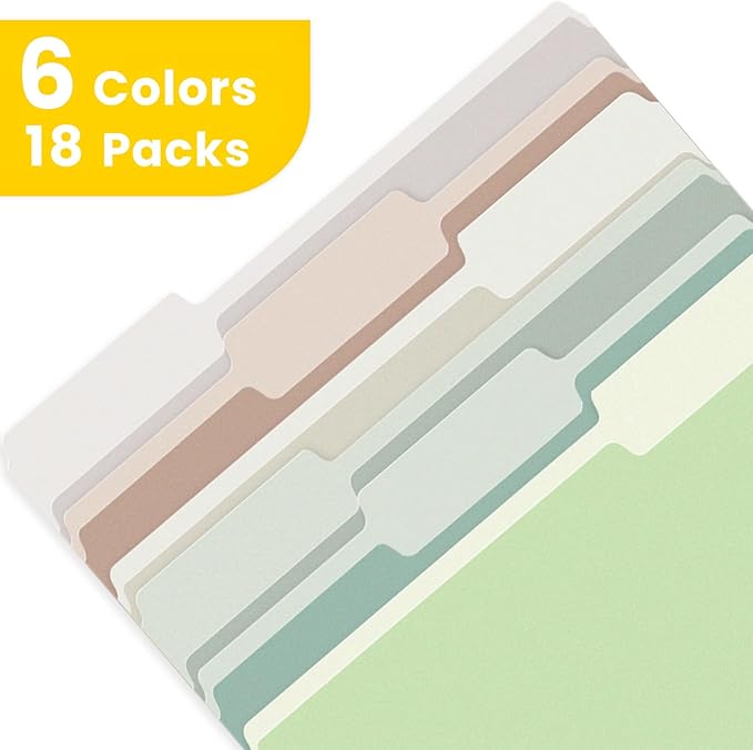 SUNEE File Folders, 18 Pack Manilla Folders 8.5 x 11, Colored File Folders Home Office School Supplies for Documents Files Paper, 6 Morandi Colors