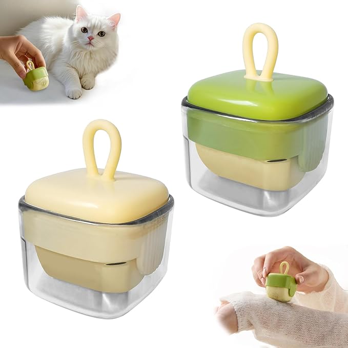 2Pcs Mini Lint Remover Roller, Reusable Lint Gel Roller, Washable Pet Dog Cat Hair Remover for Clothing, Pet Hair, Dust, Lint, Travel and Home Use(Green+Beige)