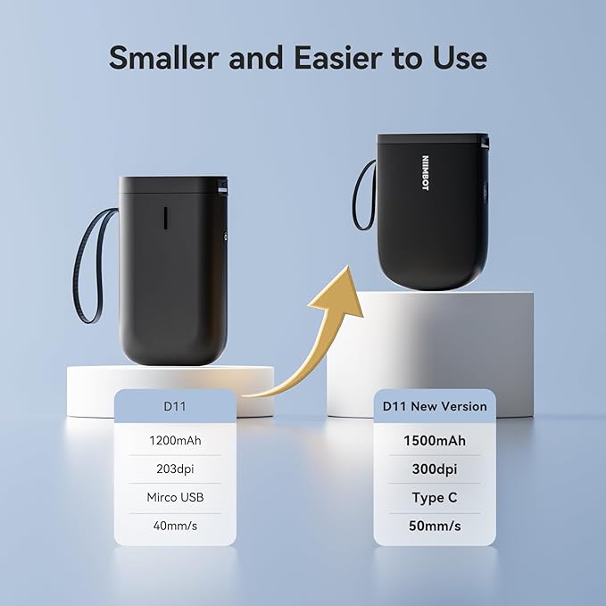 NIIMBOT D11 New Version Label Maker Machine with Tape,300DPI Bluetooth Label Printer, Portable Thermal Printer,Sticker Maker for Organizing Home Office School,Black