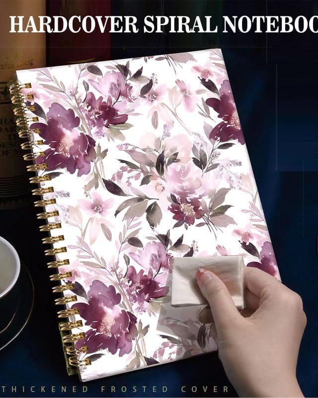 Spiral Journal Notebook,A5 Hardcover Lined Journals for Women Girl 6 x 8.3 in,120 Pages Thick Paper,Cute College Ruled Writing Notebook for Gifts Office Work School(Pink Purple Flower)