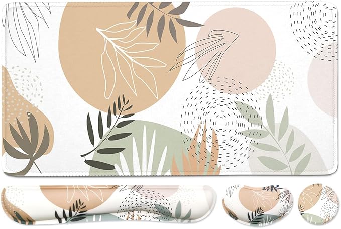 Keyboard Mouse Pad Set, Extended Mouse Pad+Keyboard Wrist Rest Support, Memory Foam Ergonomic Easy Typing, 4Pcs (35.4×15.7 in) Desk Pad Set for Home Office Study Game - Minimalist