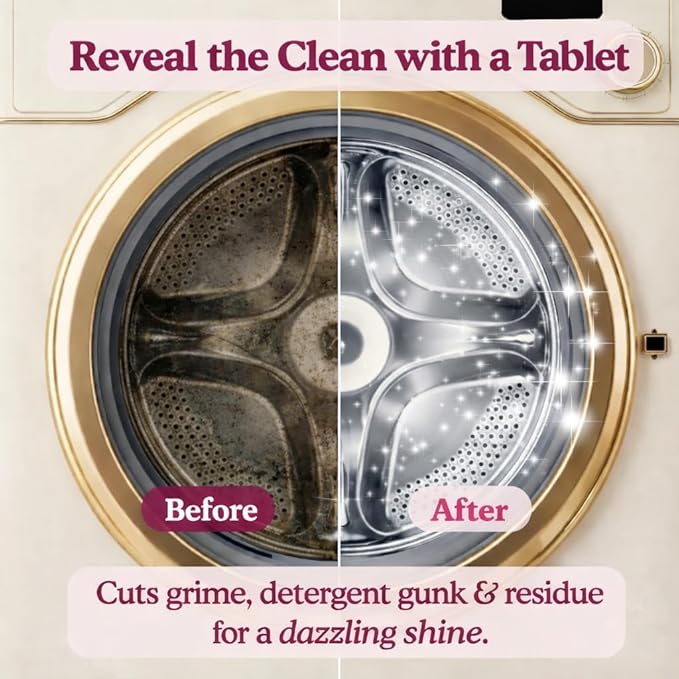 Washing Machine Cleaning Tablets – Non-Toxic, Eco-Friendly, Biodegradable Washer Cleaner Tablets for HE, Front Load & Top Load Machines – Odor Remover and Descaler Tabs(12-Month Supply)