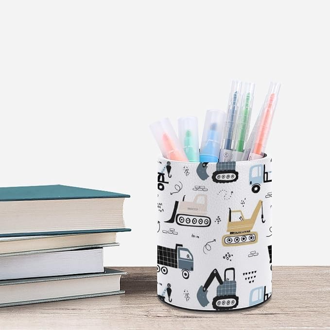 Construction Truck Pen Holder Pencil Organizer Cute Pencil Cup Desk Decor Makeup Brush Holder PU Multifunctional Office Suppliesfor Home Classroom School