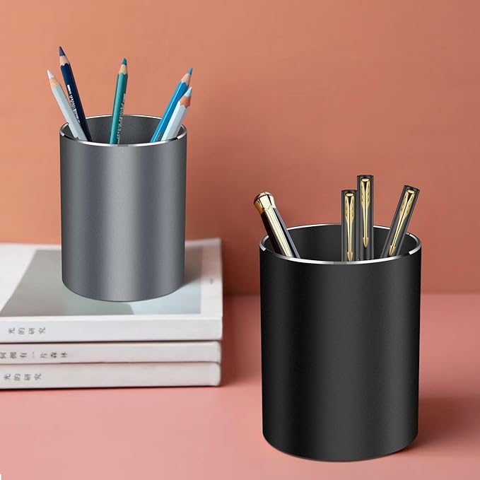 Pen holder, aluminum alloy waterproof pen holder, desktop simple and modern minimalist, multifunctional office supplies for families, kids and schools
