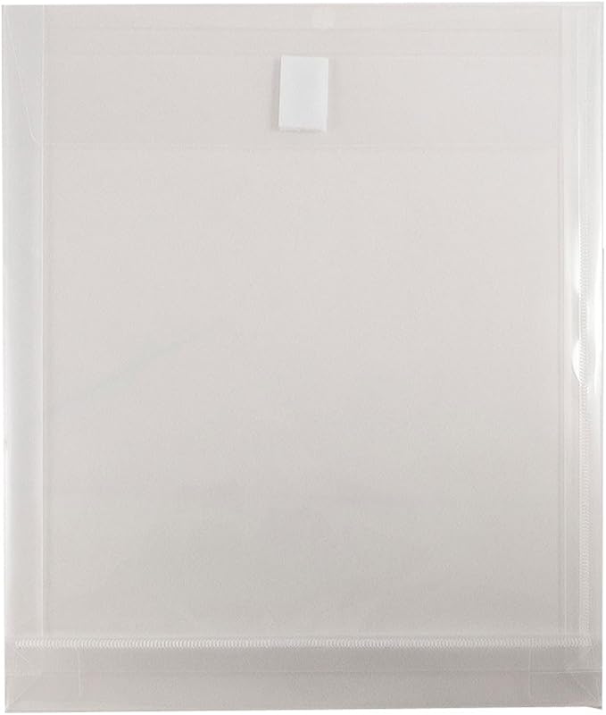 JAM PAPER Plastic Expansion Envelopes with Hook & Loop Closure - Letter Open End - 9 3/4 x 11 3/4 with 1 Inch Expansion - Clear - 12/Pack