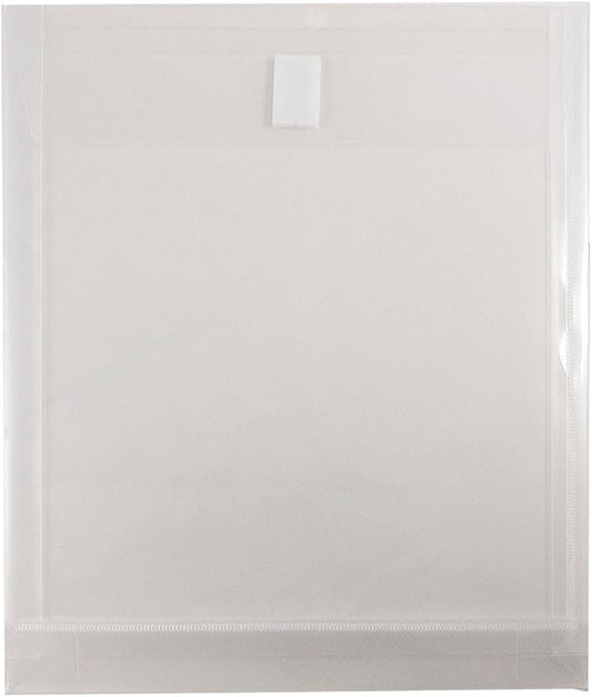 JAM PAPER Plastic Expansion Envelopes with Hook & Loop Closure - Letter Open End - 9 3/4 x 11 3/4 with 1 Inch Expansion - Clear - 12/Pack